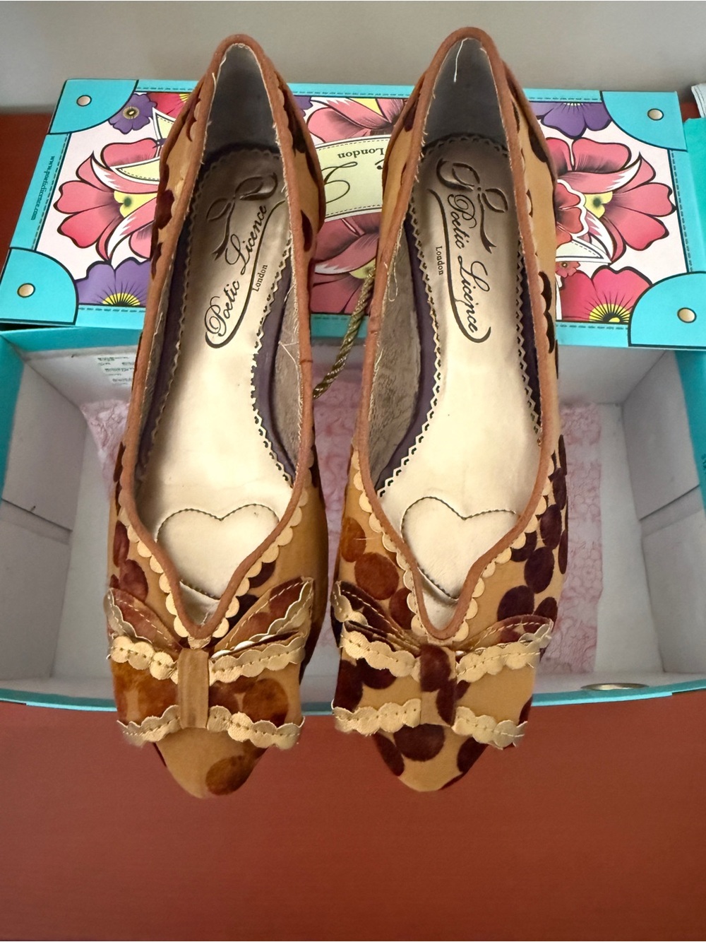 Poetic Licence Get Ready Bark Flats Size 8 Flocked Polka Dot Bow Ballet Shoes